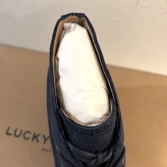 NIB [Lucky Brand] Shiijo Padded Insole Wedge Booties, Indigo Corduroy W 6 or 10 - Picture 8 of 12